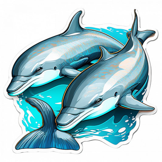 Set 5 bucati, Sticker decorativ, Doi delfini jucausi, Rezistent la apa, NO9060, 6 cm, Multicolor