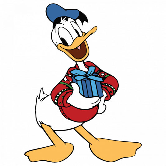 Set 5 bucati, Sticker decorativ, Donald Duck cu un cadou in mana, Rezistent la apa, NO9071, 6 cm, Multicolor