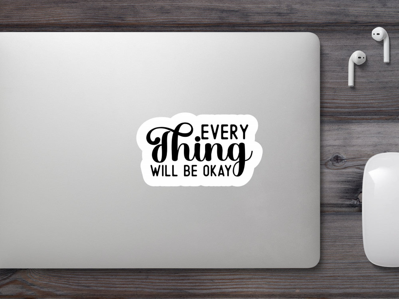 Set 5 bucati, Sticker decorativ, Every thing will be okay, Rezistent la apa, NO9214, 6 cm, Multicolor