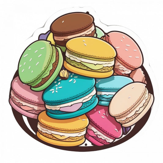 Set 5 bucati, Sticker decorativ, Farfurie cu macarons multicolori, Rezistent la apa, NO9232, 6 cm, Multicolor