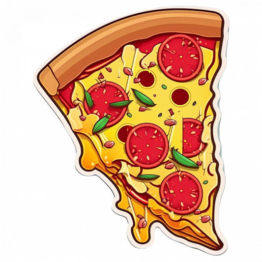 Set 5 bucati, Sticker decorativ, Felie de pizza cu carnaciori si ardei, Rezistent la apa, NO9246, 6 cm, Multicolor