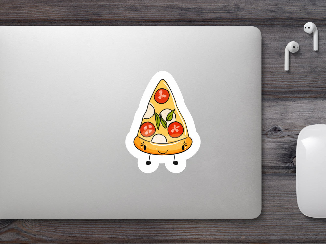 Set 5 bucati, Sticker decorativ, Felie de pizza cu rochii cherry, Rezistent la apa, NO9247, 6 cm, Multicolor