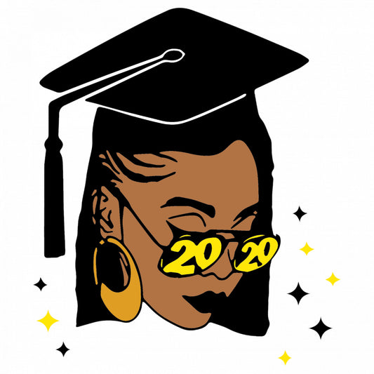 Set 5 bucati, Sticker decorativ, Femeie afro absolventa in 2020, Rezistent la apa, NO9255, 6 cm, Multicolor