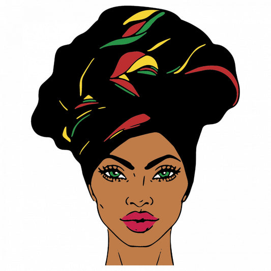 Set 5 bucati, Sticker decorativ, Femeie Afro cu turban colorat, Rezistent la apa, NO9259, 6 cm, Multicolor