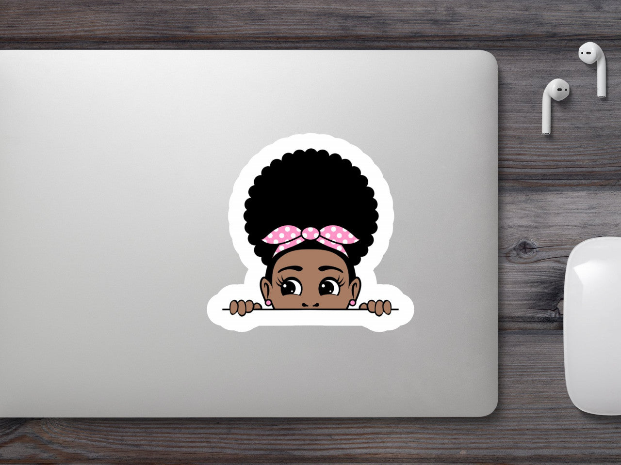 Set 5 bucati, Sticker decorativ, Fetita afro cu bentita roz, Rezistent la apa, NO9267, 6 cm, Multicolor