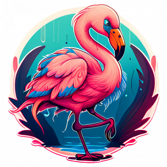 Set 5 bucati, Sticker decorativ, Flamingo in stuf, Rezistent la apa, NO9274, 6 cm, Multicolor