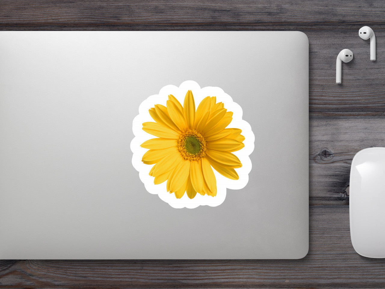Set 5 bucati, Sticker decorativ, Floare gerbera galben, Rezistent la apa, NO9278, 6 cm, Multicolor