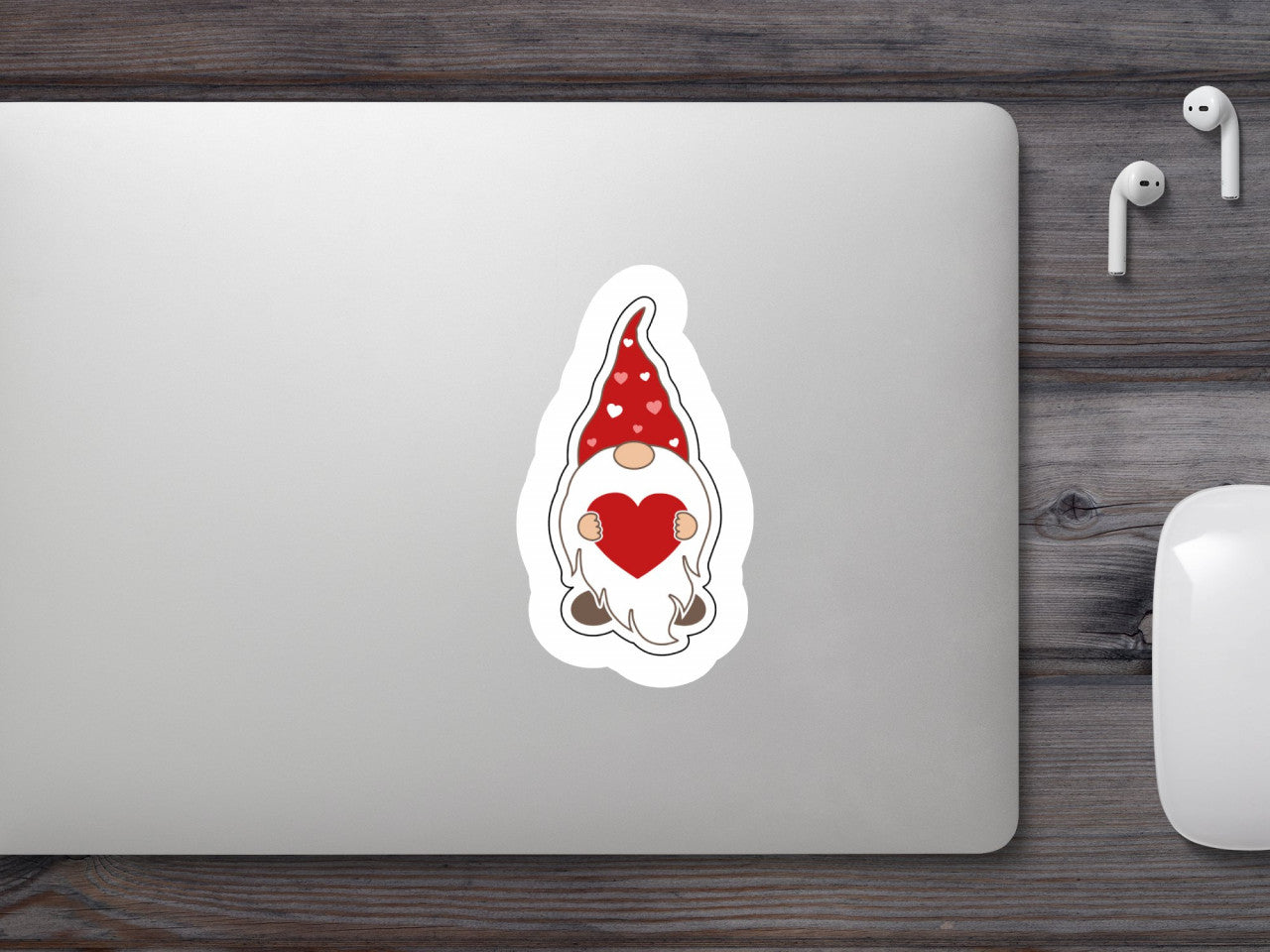 Set 5 bucati, Sticker decorativ, Gnom de Craciun cu inima, Rezistent la apa, NO9437, 6 cm, Multicolor