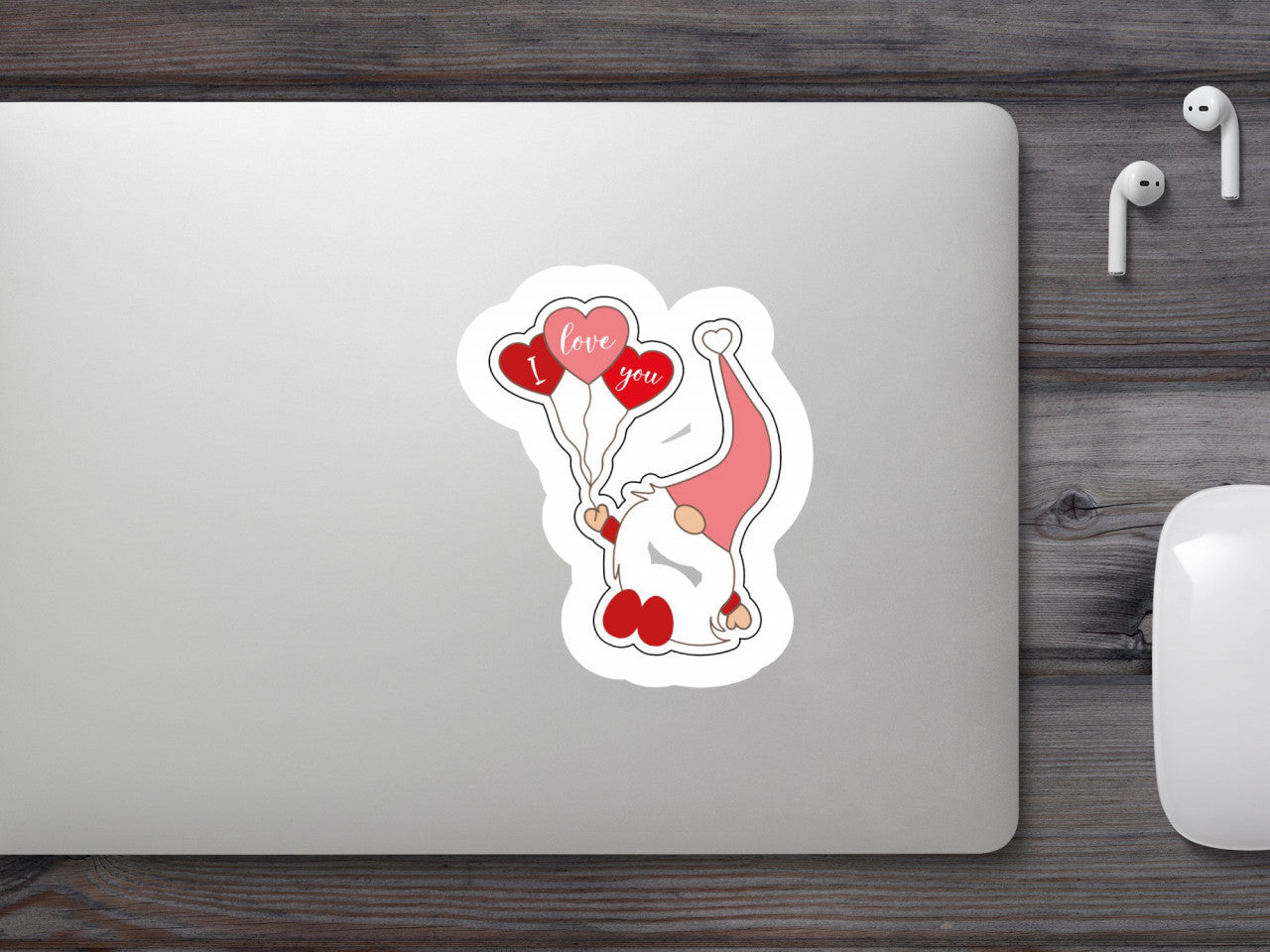 Set 5 bucati, Sticker decorativ, Gnom De Craciun I love you, Rezistent la apa, NO9441, 6 cm, Multicolor