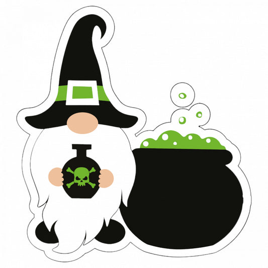 Set 5 bucati, Sticker decorativ, Gnom de Halloween cu ceaunul magic, Rezistent la apa, NO9444, 6 cm, Multicolor
