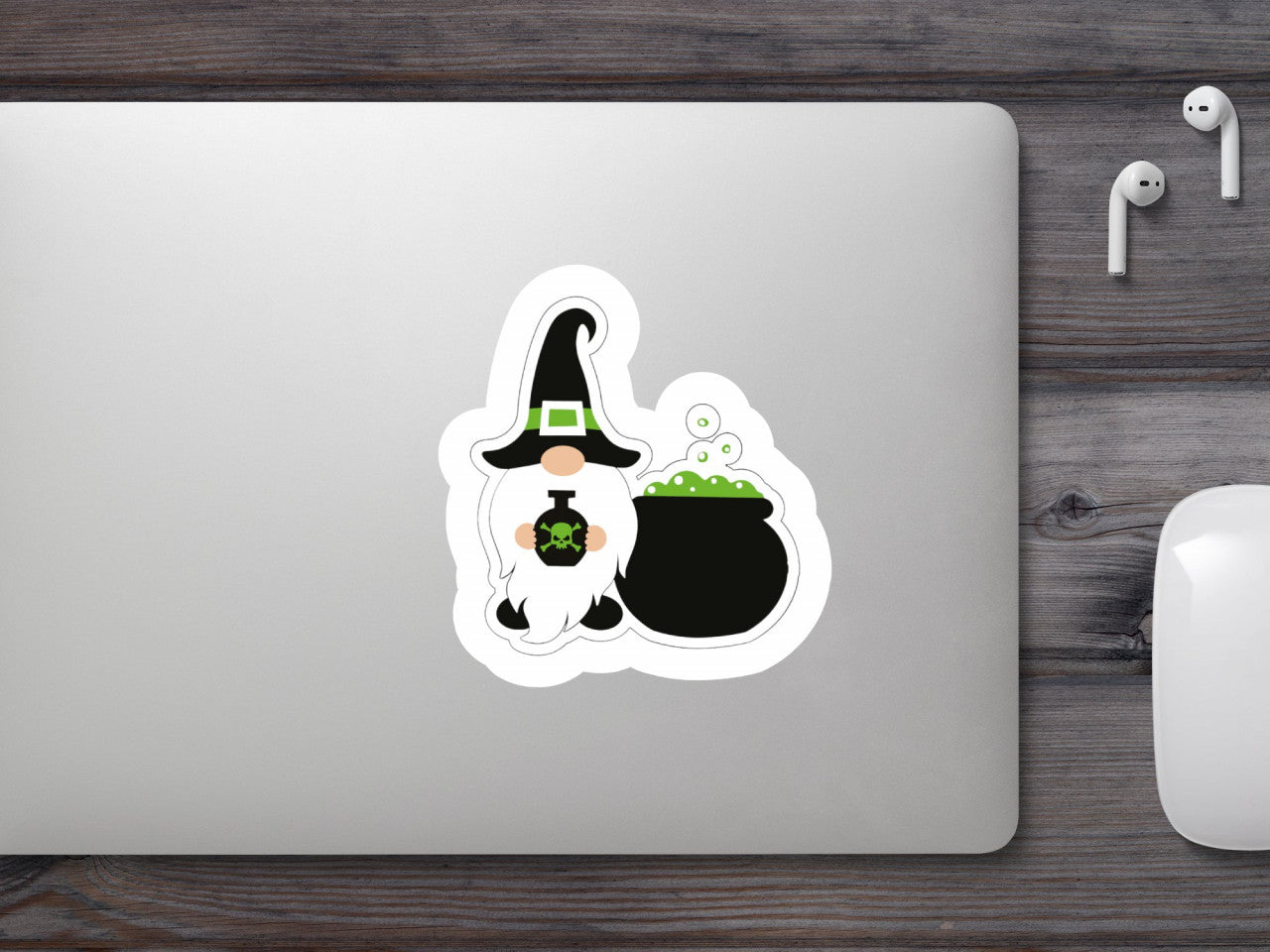 Set 5 bucati, Sticker decorativ, Gnom de Halloween cu ceaunul magic, Rezistent la apa, NO9444, 6 cm, Multicolor