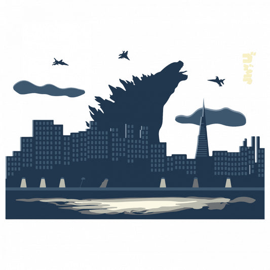 Set 5 bucati, Sticker decorativ, Godzilla in oras, Rezistent la apa, NO9452, 6 cm, Multicolor