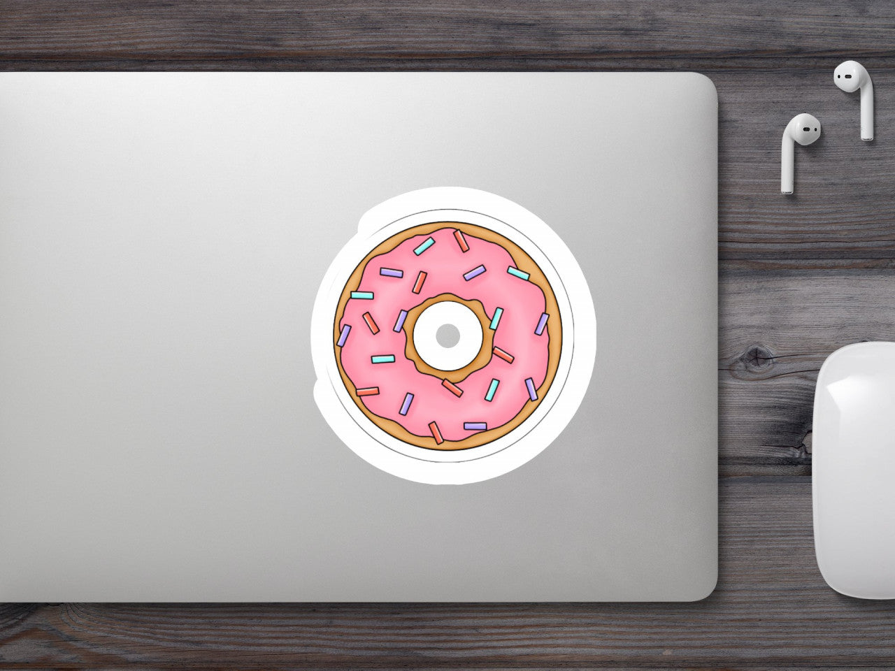 Set 5 bucati, Sticker decorativ, Gogoasa Donut aroma cirese, Rezistent la apa, NO9461, 6 cm, Multicolor
