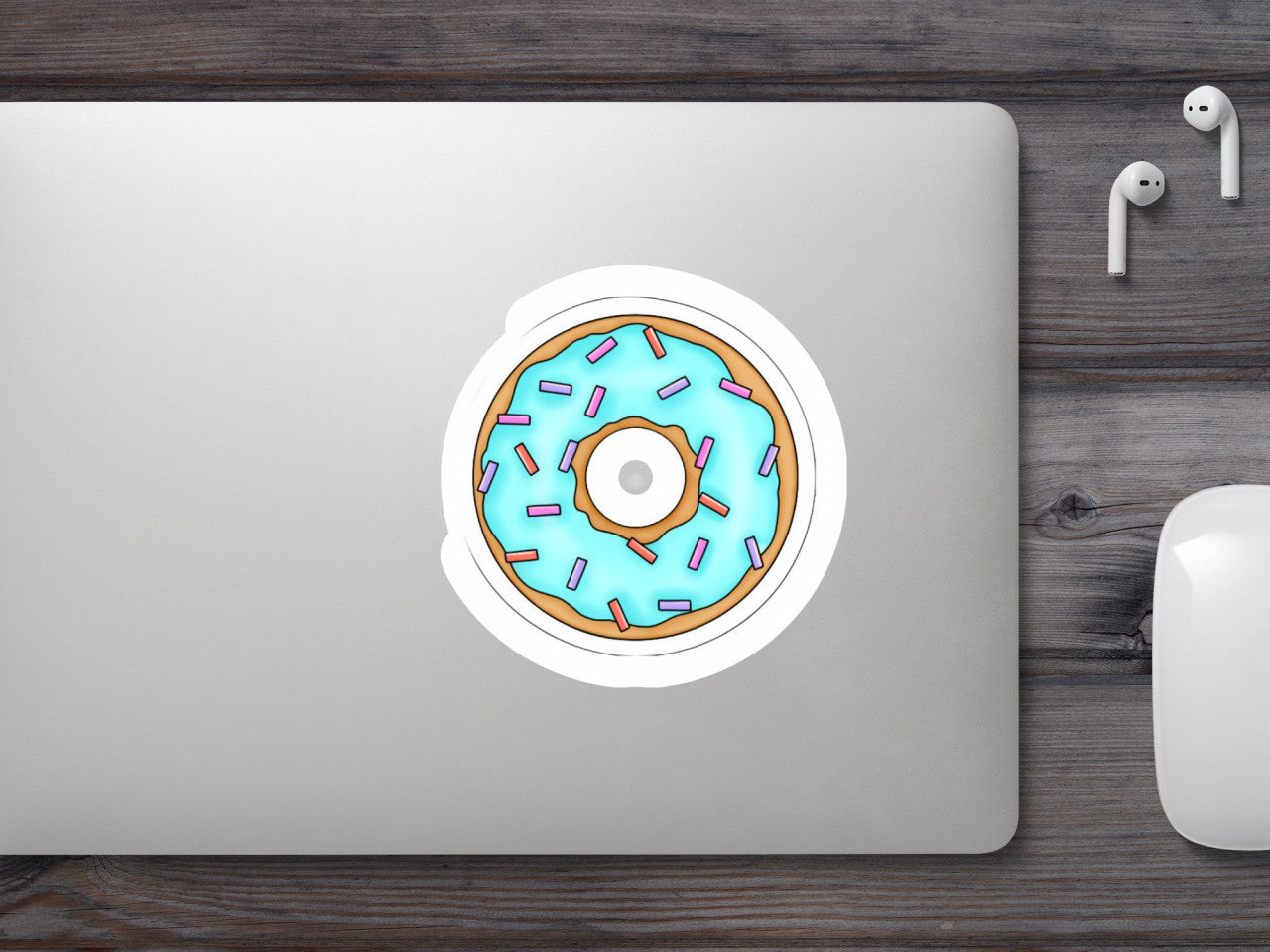 Set 5 bucati, Sticker decorativ, Gogoasa Donut aroma coacaze, Rezistent la apa, NO9462, 6 cm, Multicolor