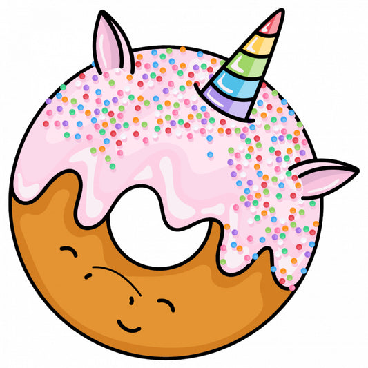 Set 5 bucati, Sticker decorativ, Gogoasa Donut Unicorn cu capsuni, Rezistent la apa, NO9465, 6 cm, Multicolor