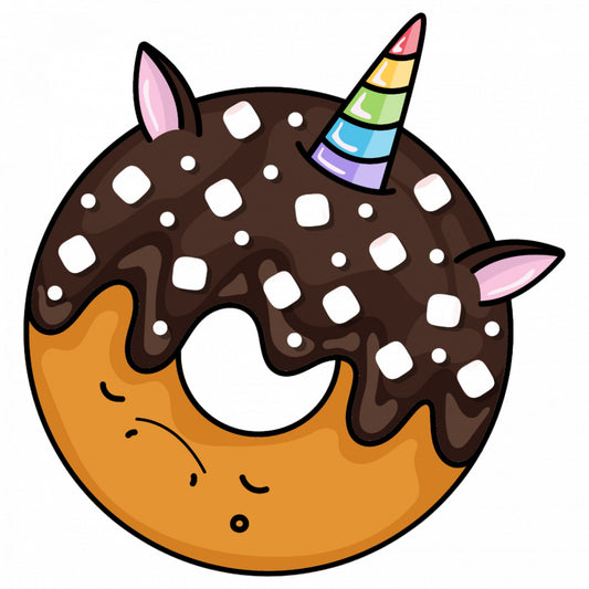Set 5 bucati, Sticker decorativ, Gogoasa Donut Unicorn cu ciocolata, Rezistent la apa, NO9467, 6 cm, Multicolor