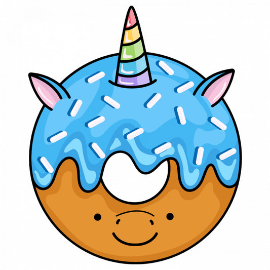Set 5 bucati, Sticker decorativ, Gogoasa Donut Unicorn cu coacaza, Rezistent la apa, NO9468, 6 cm, Multicolor