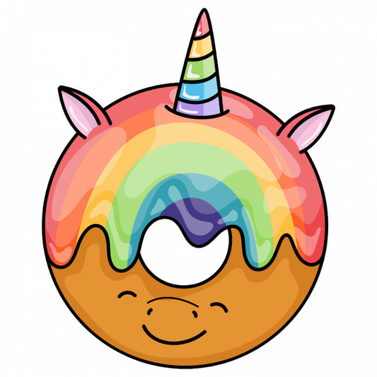 Set 5 bucati, Sticker decorativ, Gogoasa Donut Unicorn cu fructe, Rezistent la apa, NO9469, 6 cm, Multicolor