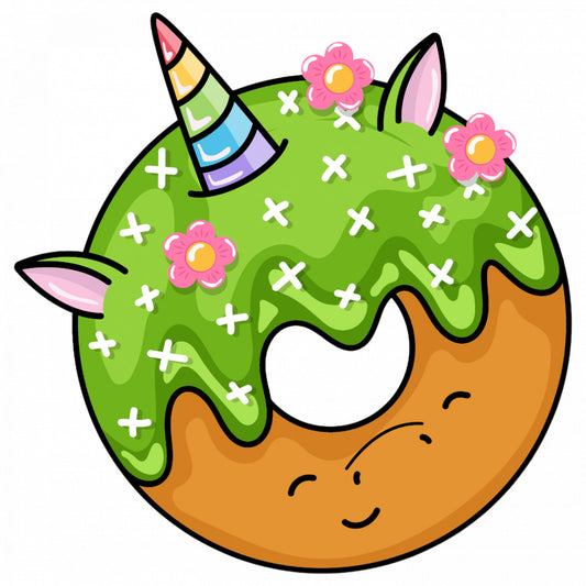 Set 5 bucati, Sticker decorativ, Gogoasa Donut Unicorn cu menta, Rezistent la apa, NO9471, 6 cm, Multicolor