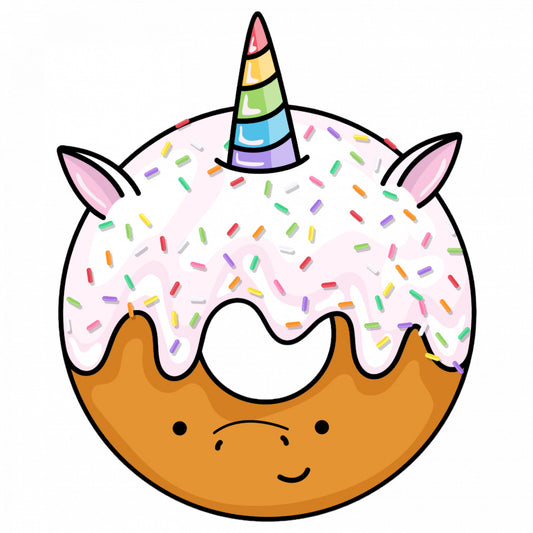 Set 5 bucati, Sticker decorativ, Gogoasa Donut Unicorn cu vanilie, Rezistent la apa, NO9473, 6 cm, Multicolor