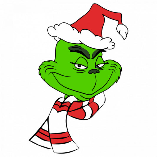 Set 5 bucati, Sticker decorativ, Grinch cu fular, Rezistent la apa, NO9509, 6 cm, Multicolor