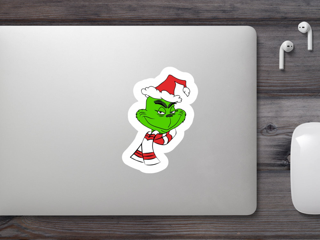 Set 5 bucati, Sticker decorativ, Grinch cu fular, Rezistent la apa, NO9509, 6 cm, Multicolor