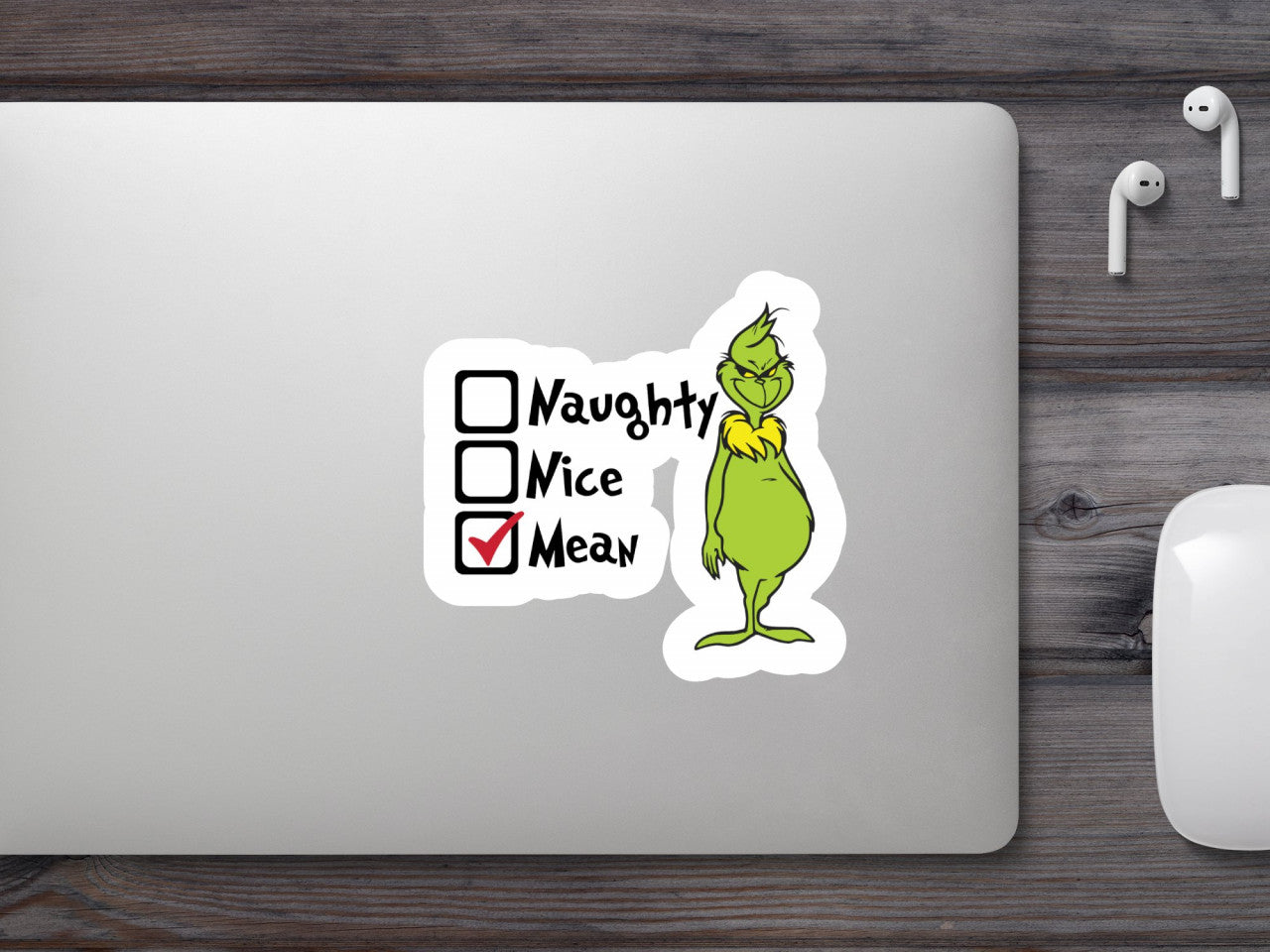 Set 5 bucati, Sticker decorativ, Grinch Naughty Nice Man, Rezistent la apa, NO9514, 6 cm, Multicolor