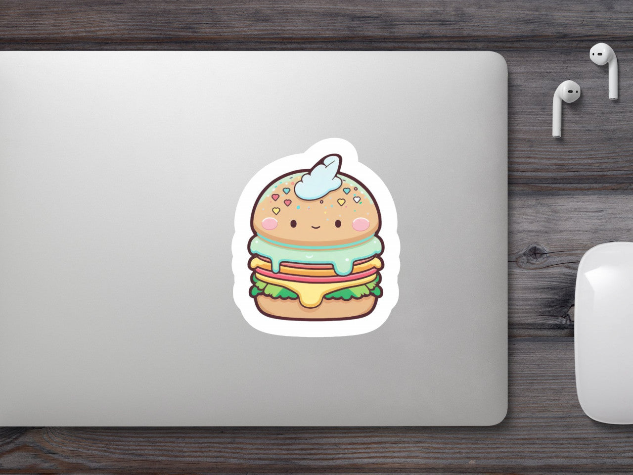 Set 5 bucati, Sticker decorativ, Hamburger fierbinte, Rezistent la apa, NO9553, 6 cm, Multicolor