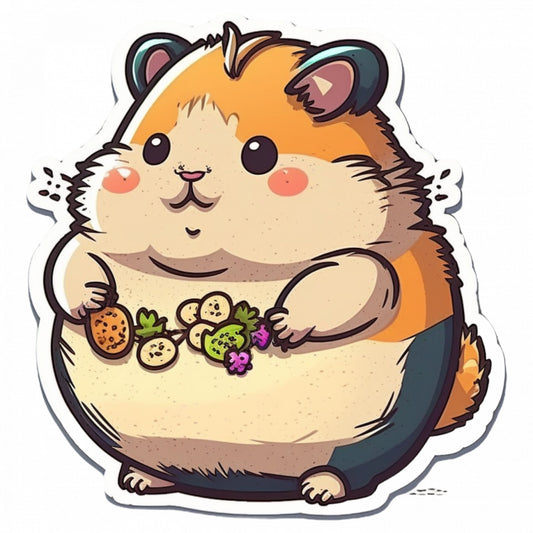 Set 5 bucati, Sticker decorativ, Hamster cu fructe in mana, Rezistent la apa, NO9555, 6 cm, Multicolor