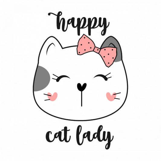 Set 5 bucati, Sticker decorativ, Happy cat lady, Rezistent la apa, NO9558, 6 cm, Multicolor