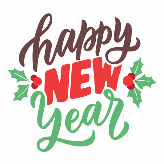 Set 5 bucati, Sticker decorativ, Happy new year, Rezistent la apa, NO9562, 6 cm, Multicolor