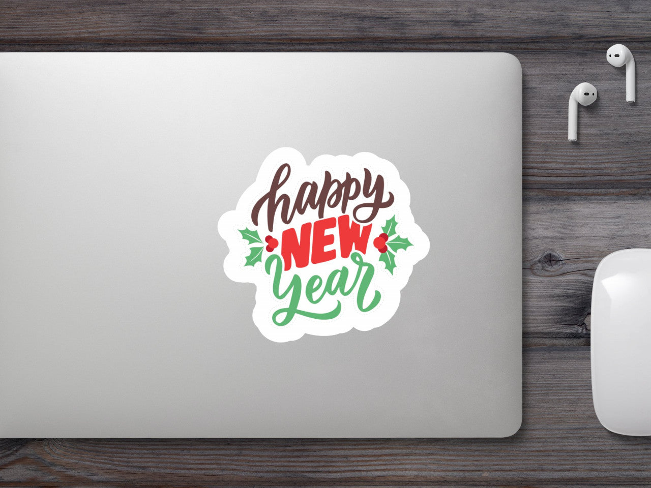 Set 5 bucati, Sticker decorativ, Happy new year, Rezistent la apa, NO9562, 6 cm, Multicolor