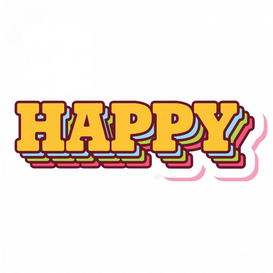 Set 5 bucati, Sticker decorativ, Happy, Rezistent la apa, NO9564, 6 cm, Multicolor