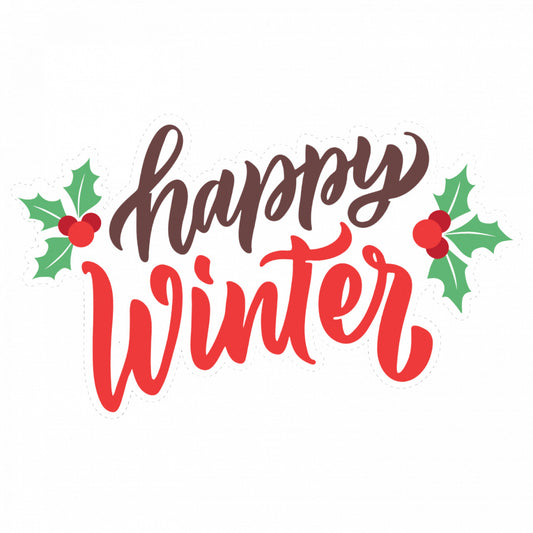Set 5 bucati, Sticker decorativ, Happy winter, Rezistent la apa, NO9563, 6 cm, Multicolor