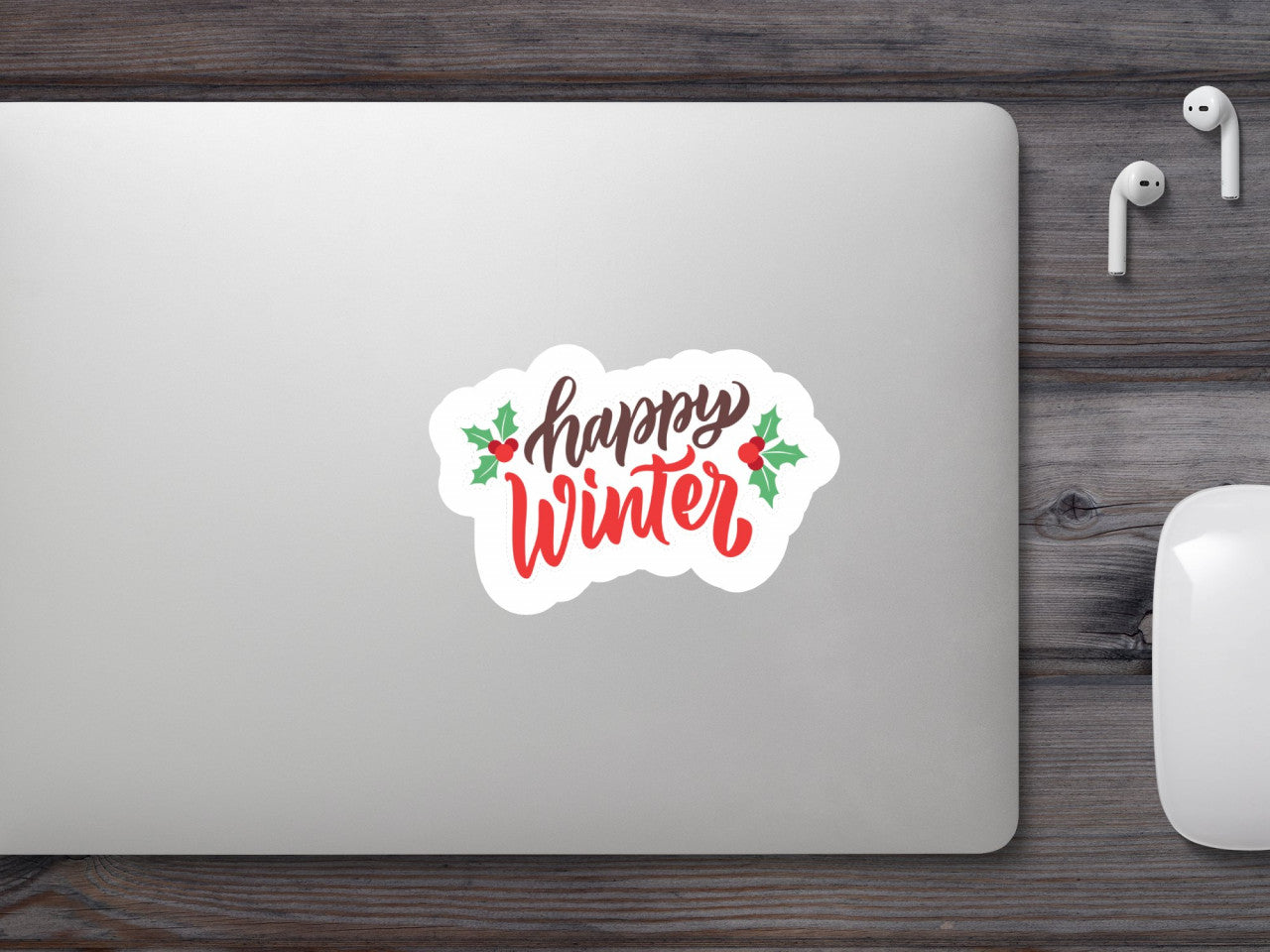 Set 5 bucati, Sticker decorativ, Happy winter, Rezistent la apa, NO9563, 6 cm, Multicolor