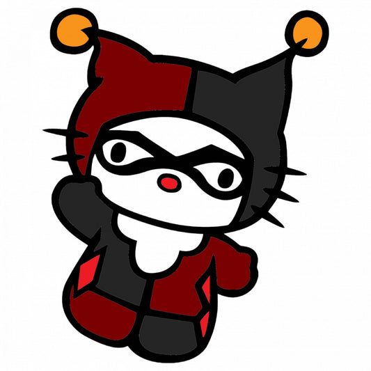 Set 5 bucati, Sticker decorativ, Harley Quinn Hello Kitty, Rezistent la apa, NO9565, 6 cm, Multicolor