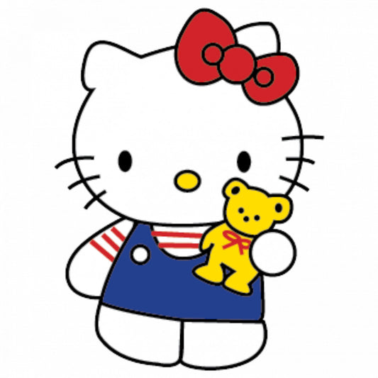 Set 5 bucati, Sticker decorativ, Hello Kitty cu bentita frumoasa, Rezistent la apa, NO9607, 6 cm, Multicolor