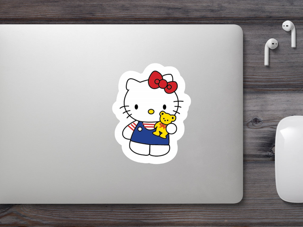 Set 5 bucati, Sticker decorativ, Hello Kitty cu bentita frumoasa, Rezistent la apa, NO9607, 6 cm, Multicolor