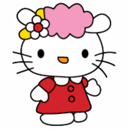 Set 5 bucati, Sticker decorativ, Hello Kitty cu flori in par, Rezistent la apa, NO9610, 6 cm, Multicolor