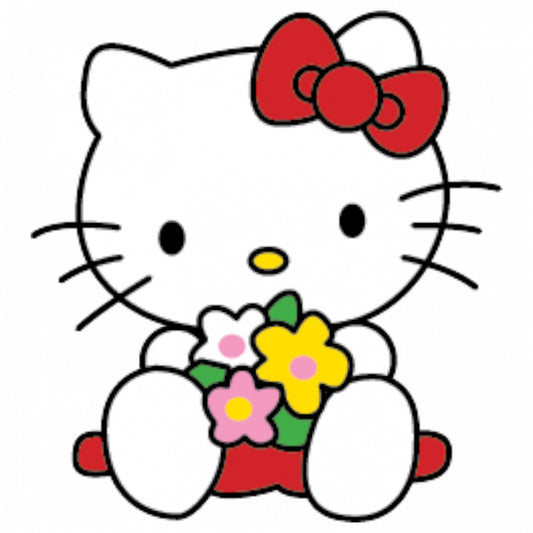 Set 5 bucati, Sticker decorativ, Hello Kitty cu floricele, Rezistent la apa, NO9611, 6 cm, Multicolor