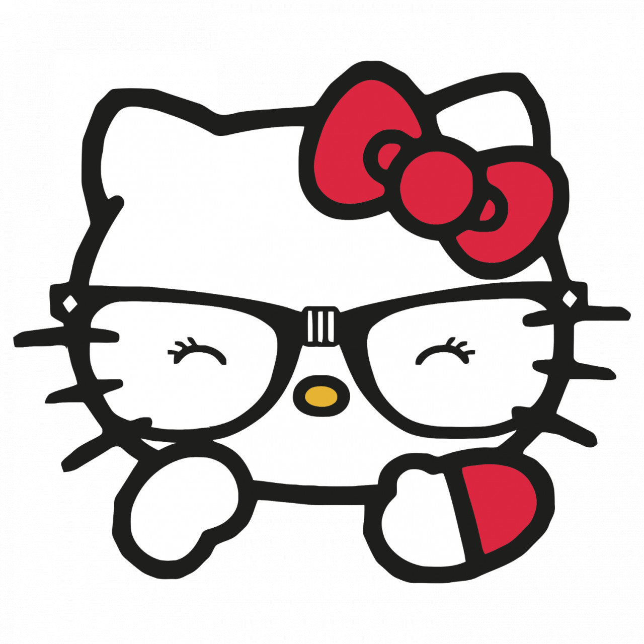 Set 5 bucati, Sticker decorativ, Hello Kitty cu ochelari si funda, Rezistent la apa, NO9616, 6 cm, Multicolor