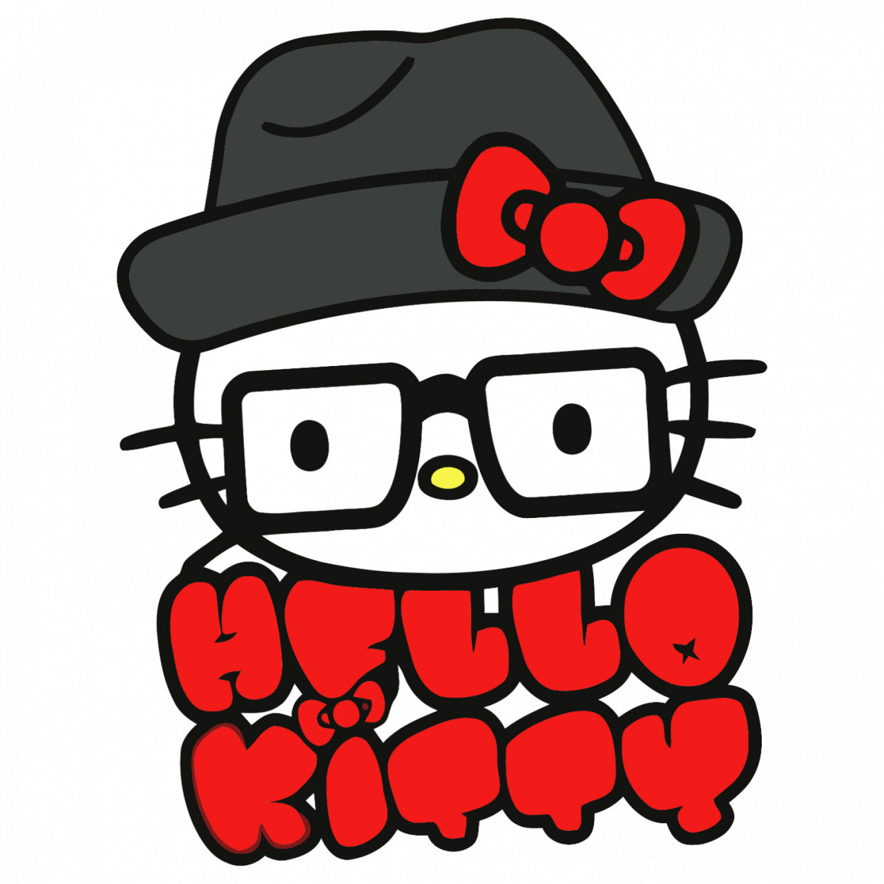 Set 5 bucati, Sticker decorativ, Hello Kitty cu palarie si ochelari, Rezistent la apa, NO9618, 6 cm, Multicolor