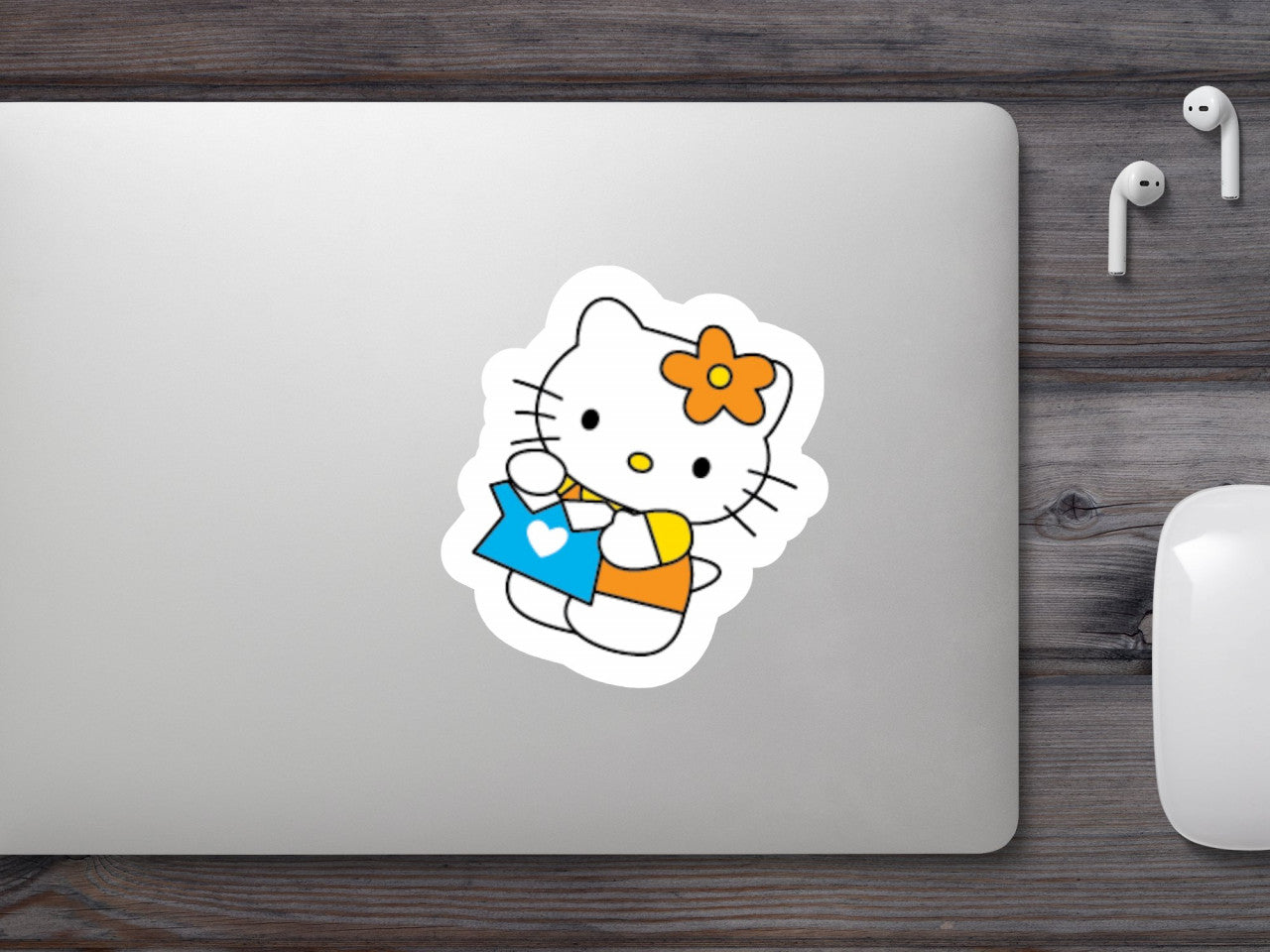 Set 5 bucati, Sticker decorativ, Hello Kitty cu tricou, Rezistent la apa, NO9621, 6 cm, Multicolor