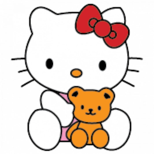 Set 5 bucati, Sticker decorativ, Hello Kitty cu ursulet, Rezistent la apa, NO9623, 6 cm, Multicolor