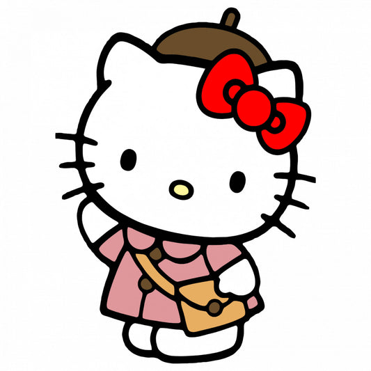 Set 5 bucati, Sticker decorativ, Hello Kitty in uniforma, Rezistent la apa, NO9637, 6 cm, Multicolor