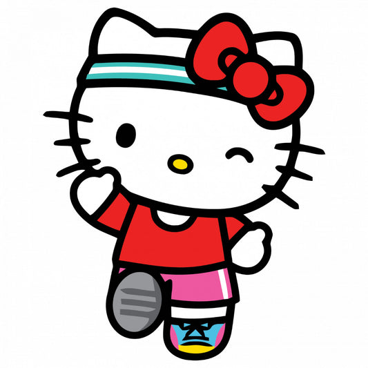 Set 5 bucati, Sticker decorativ, Hello Kitty sportiva, Rezistent la apa, NO9648, 6 cm, Multicolor