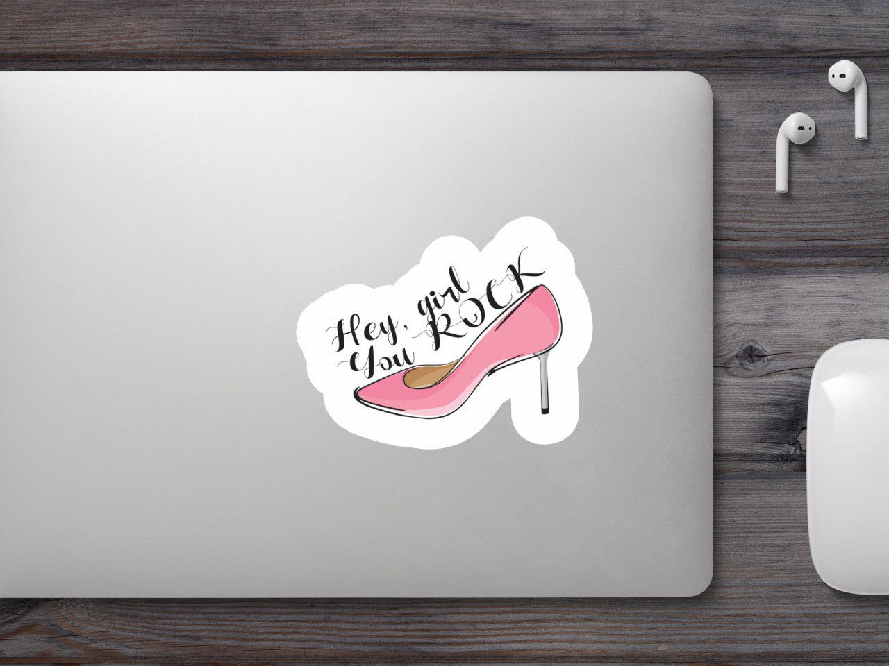 Set 5 bucati, Sticker decorativ, Hey girl you rock, Rezistent la apa, NO9659, 6 cm, Multicolor