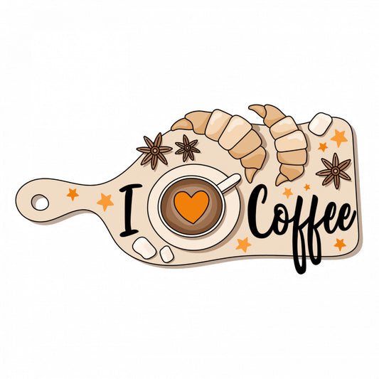 Set 5 bucati, Sticker decorativ, I Love Coffee, Rezistent la apa, NO9693, 6 cm, Multicolor