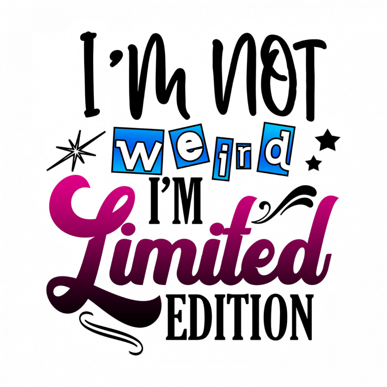 Set 5 bucati, Sticker decorativ, I'm not weird, I'm Limited Edition, Rezistent la apa, NO9708, 6 cm, Multicolor
