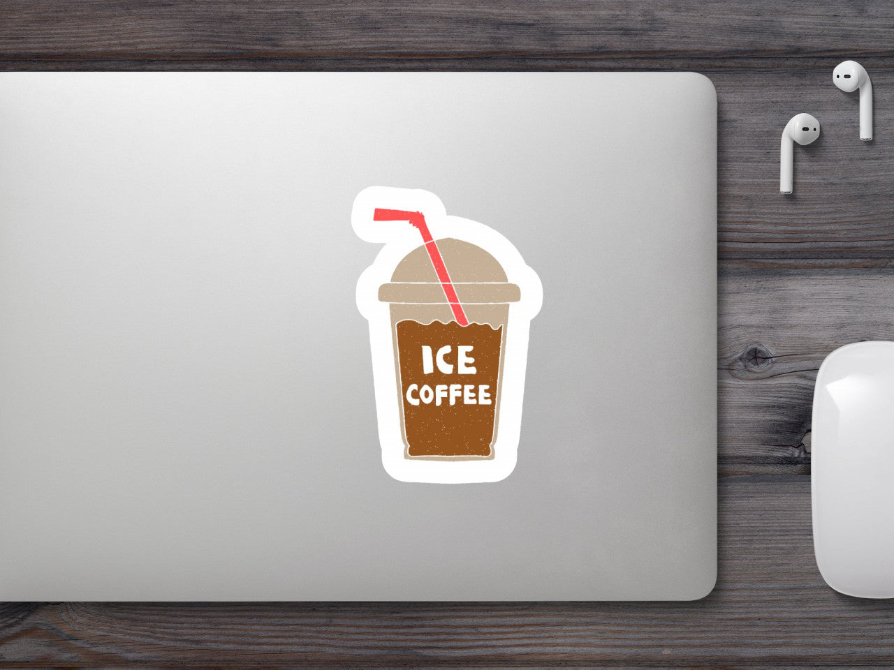 Set 5 bucati, Sticker decorativ, Ice coffee cu pai, Rezistent la apa, NO9710, 6 cm, Multicolor